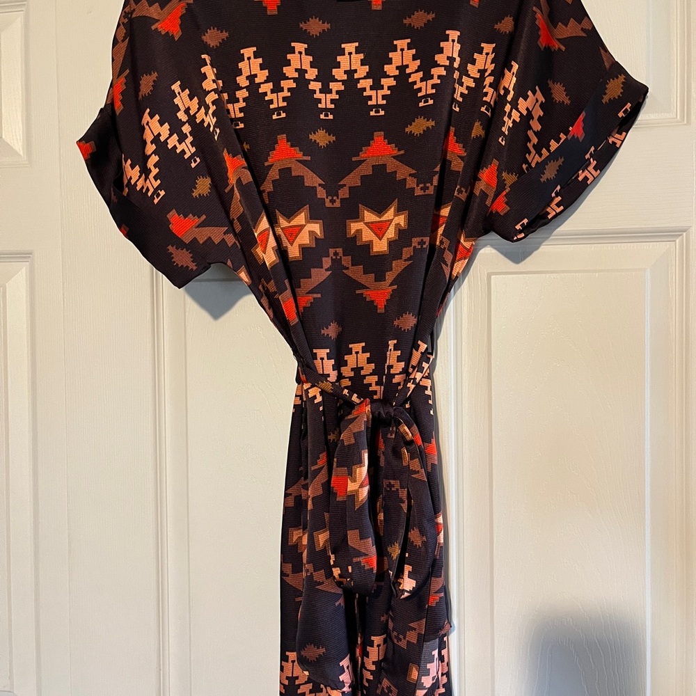 Aztec Print Dress-brown, orange, red